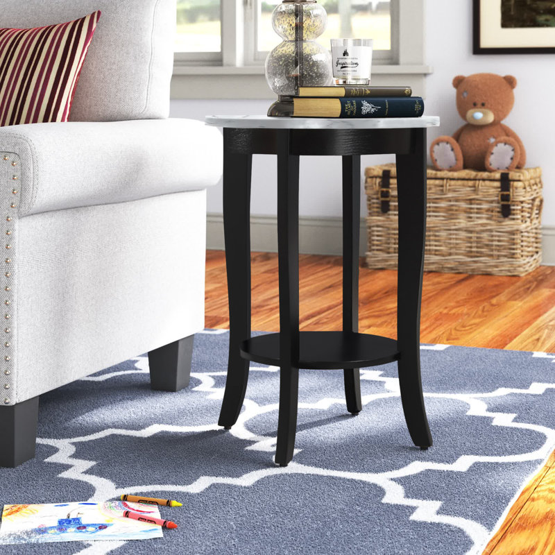 Table de bout ronde Carbin, Faux marbre blanc et noir