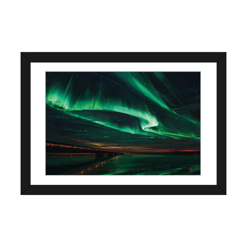 «Northern Lights», impression sur toile tendue, Papier beaux-arts encadré noir, H 24 po x l 32 po x P 1 po, Blanc
