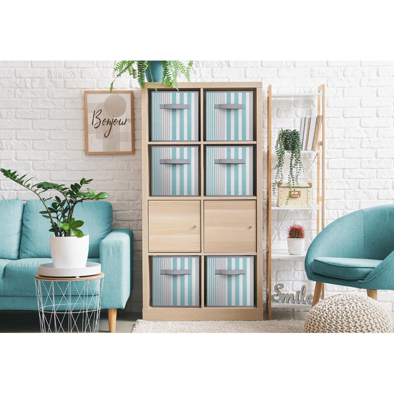 Bac de rangement pliable en tissu 11 po avec poignée Sorbus, Ligne turquoise