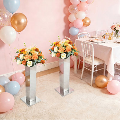 2 pièces moderne simple en argent et acier inoxydable en acier inoxydable colonne de mariage pour décoration de fête d'anniversaire de mariage