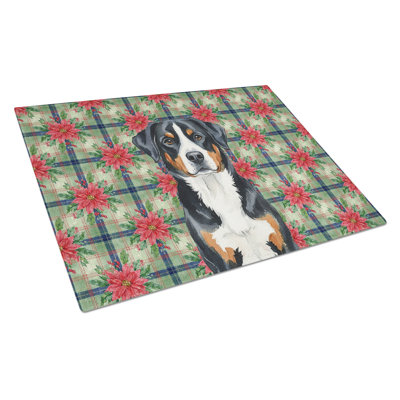Greater Swiss Mountain Dog Christmas PoinsettIas Glass Cutting Board
