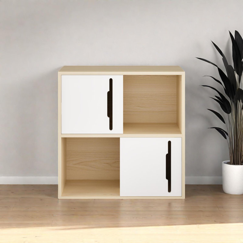 Armoire de rangement moderne en bois avec portes et tablettes coulissantes