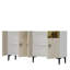 Console Adams avec tablettes multiples, blanc et travertin avec détails dorés Adams, 59,1 po x 29,5 po x 12,6 po | Panneau de particules 100% enduit de mélamine, durable et élégant | Fixation murale, parfaite pour la décoration intérieure-120473425