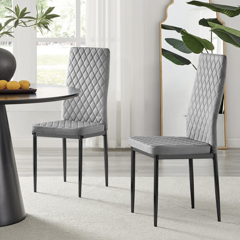 Keensburg Luxury Velvet Modern Tall Back Dining Chairs with Metal Legs & Diamond Stitching, Black, Grey
