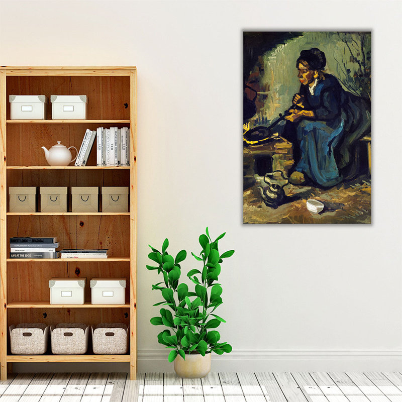 «Peasant Woman Cooking by a Fireplace, 1885», reproduction d'art sur toile, H 30 po x l 20 po