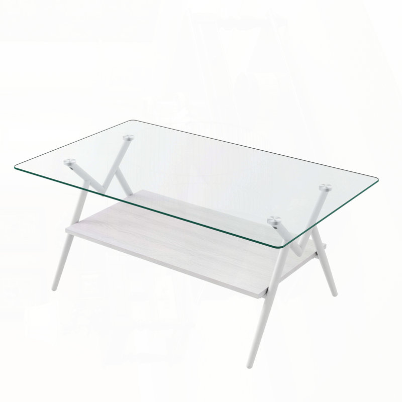 Table basse rectangulaire avec plateau en verre trempé et pieds en métal - Transparent