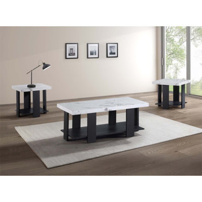 Ensemble de 3 tables basses et d'appoint avec plateau en faux marbre, design minimaliste moderne pour une élégance au salon