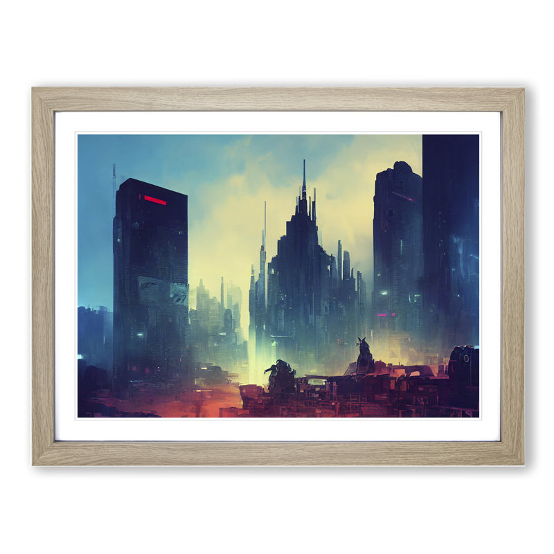 Glowing City Skyline Architecture - Single Picture Frame Print