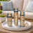 Votive Candle Holder Set Of 3, Silver Aluminum Stand, Ocean Blue Glass