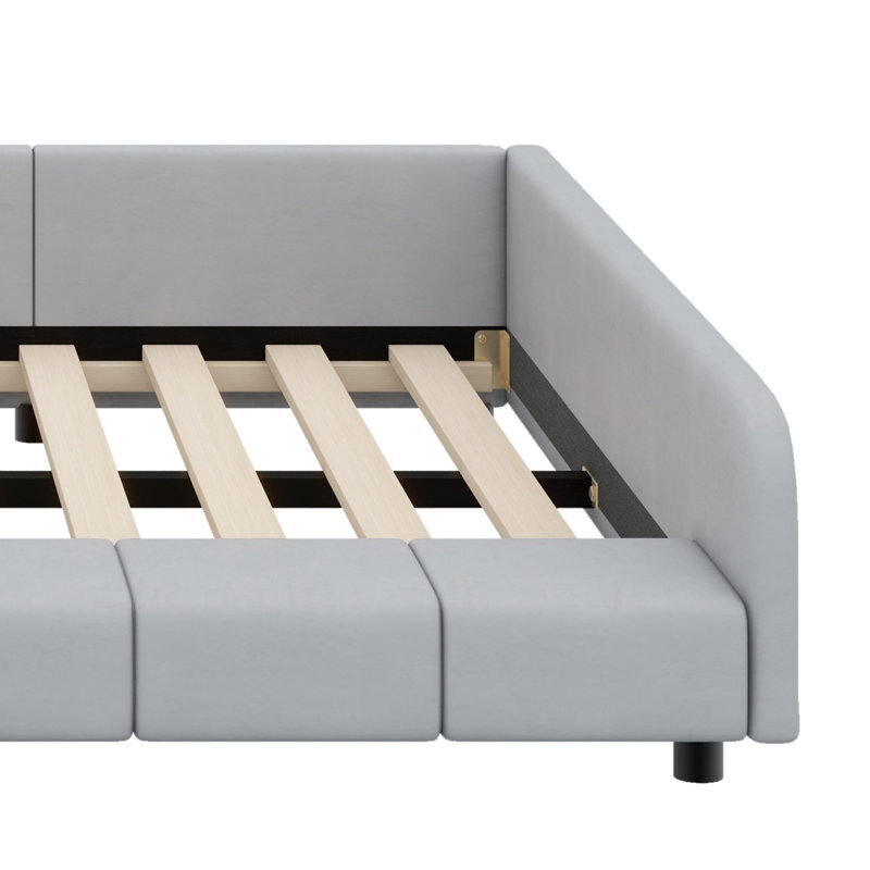 Lit plateforme tapissier avec rangement Leavie, gris, Double