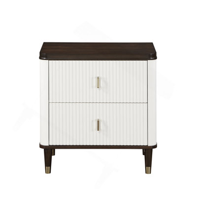 White And Brown 2-Drawer Nightstand With USB Port