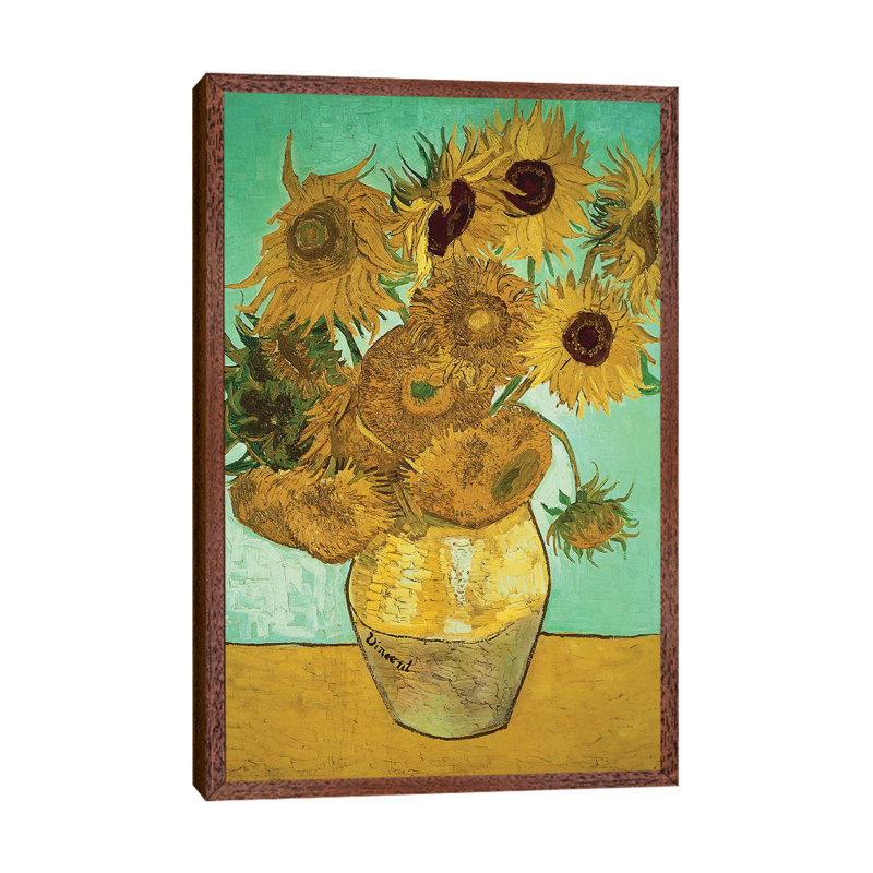 Sunflowers (Third Version), 1888 by Vincent Van Gogh - Painting on Canvas, Brown Framed, 66.04 cm H x 45.72 cm W