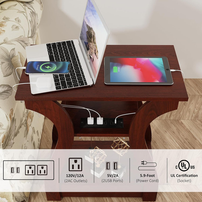 Cherry 3-Tier End Table Set with Charging Station