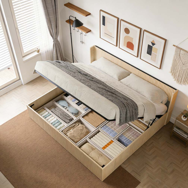 wooden platform bed frame, King