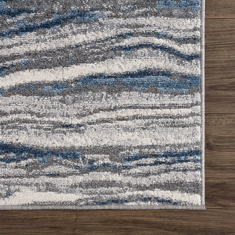 Rectangular Blue and Gray Abstract Synthetic Area Rug