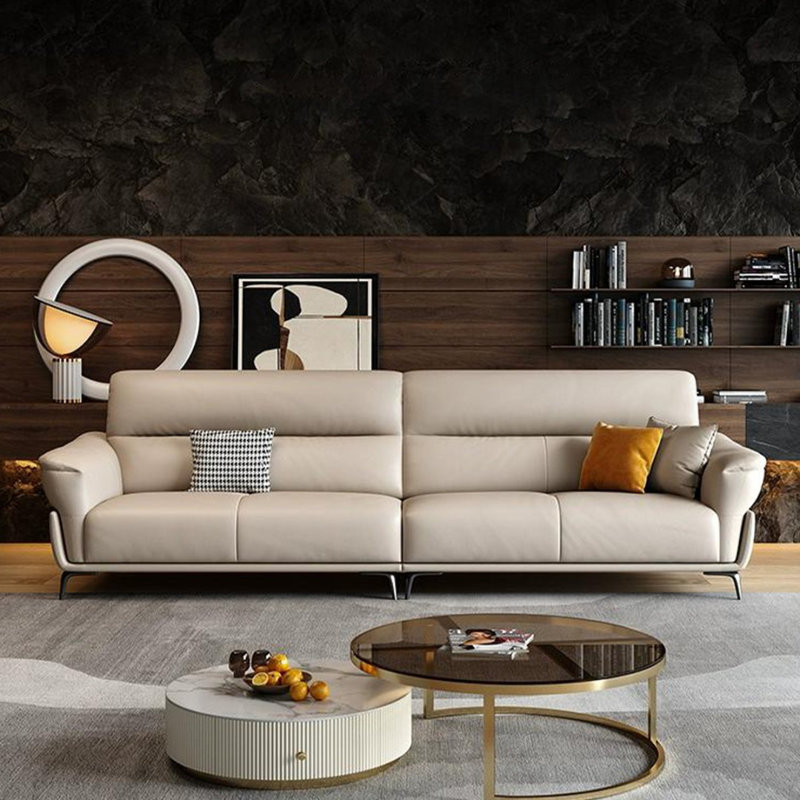 Canapé modulaire en cuir véritable blanc crème, H 37,01 po x l 110,24 po x P 36,22 po, 4