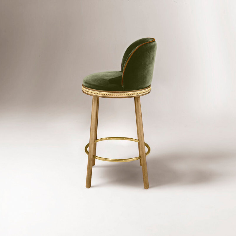 Tabouret de bar et de comptoir Alma, Kiwi, Laiton satiné, Tabouret de comptoir (siège d'une hauteur de 27 p