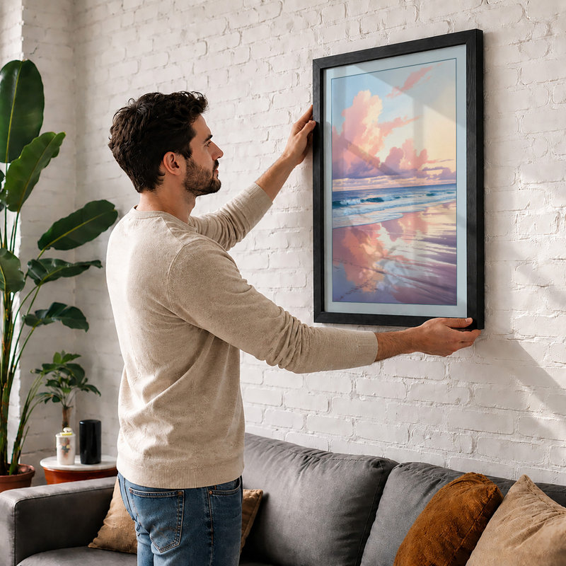 Dawn Beach Reflections Coastal - Print, A1 - 84.1 x 59.4 cm, Black