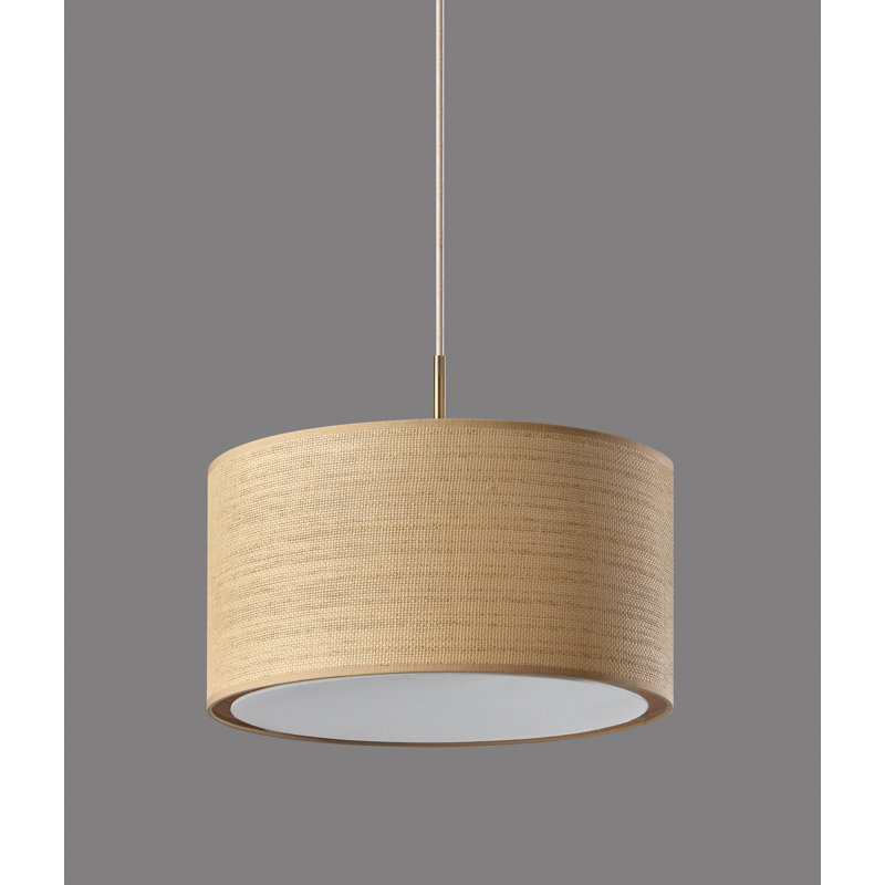 Grand luminaire suspendu Kinnear, Laiton antique, Naturel / beige / blanc