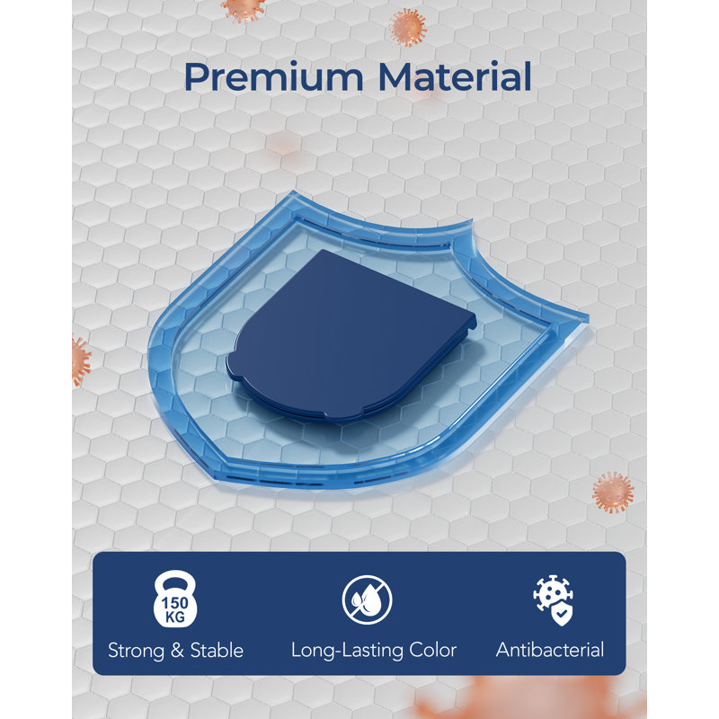  D Shape Toilet Seat with Hinge Covers Blue Soft Close Heavy-Duty Duroplast Quick Release, Blue 