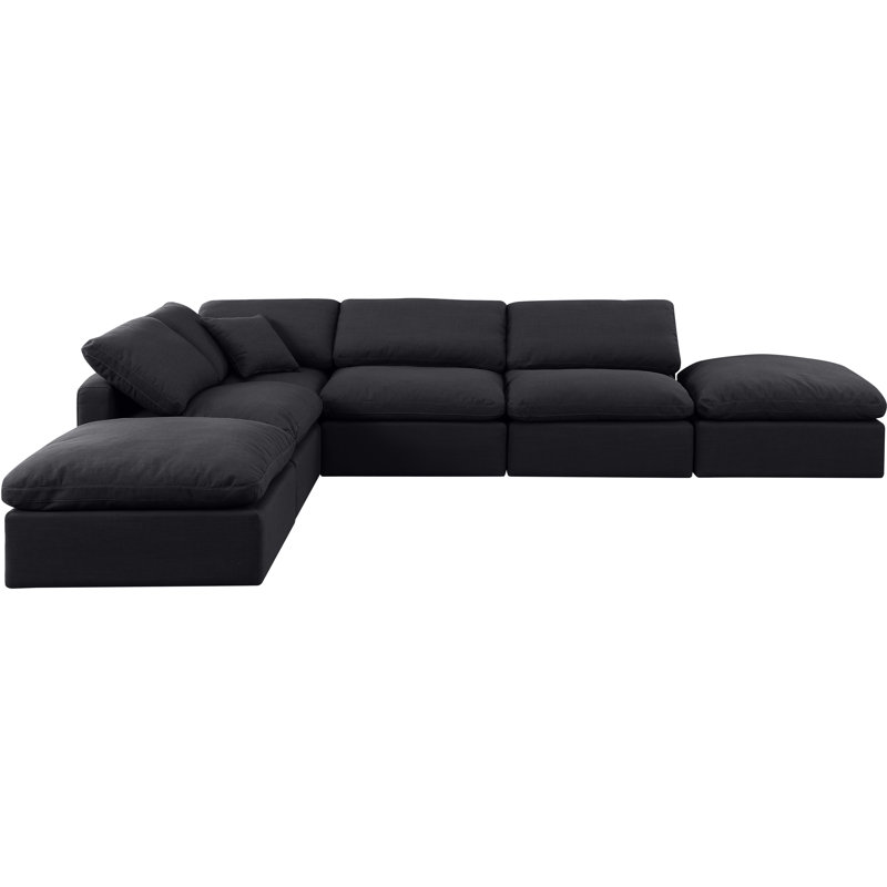 Canapé modulaire de coin rembourré 6 pièces Itala, Tissu texturé en lin noir