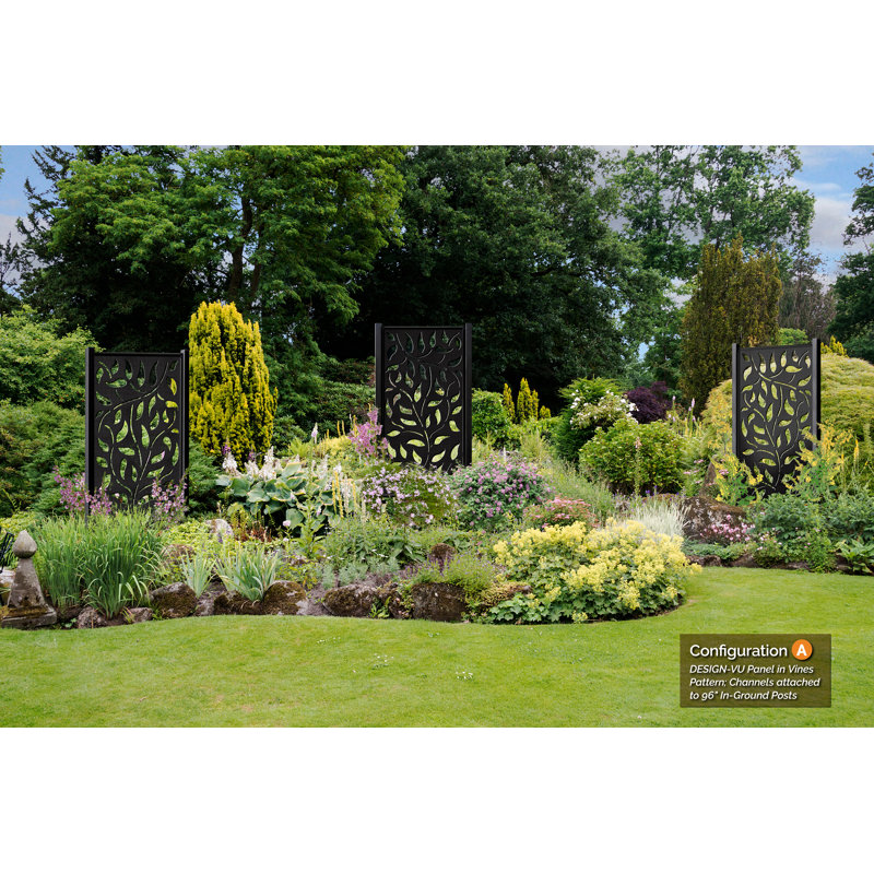 Black Galvanized Steel 72" x 36" Decorative Privacy Screen Panel