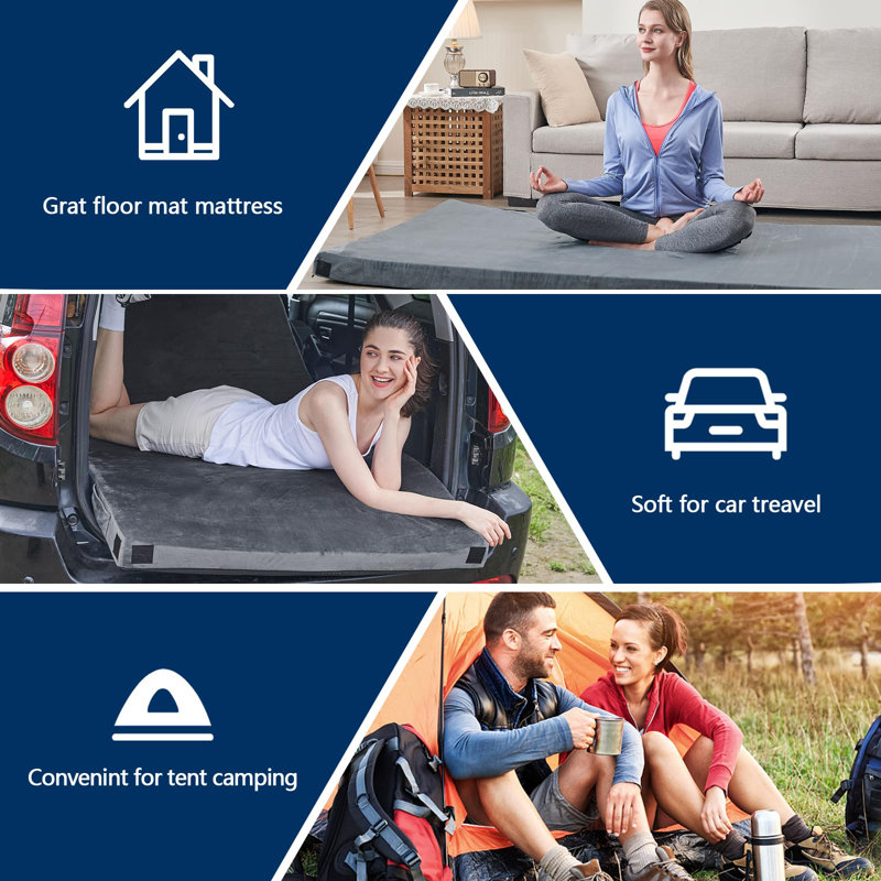Memory Foam Portable Camping Mattress Pad, Gray, 3" H x 75" L x 38" W