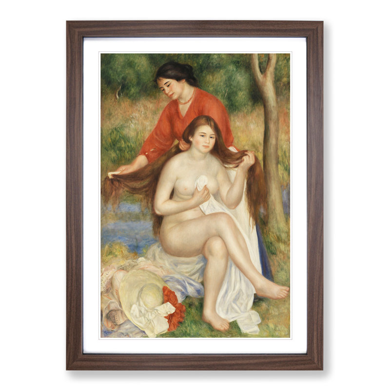 Bather and Maid by Pierre-Auguste Renoir - Picture Frame Painting, Walnut, 90cm H x 65cm W x 2cm D