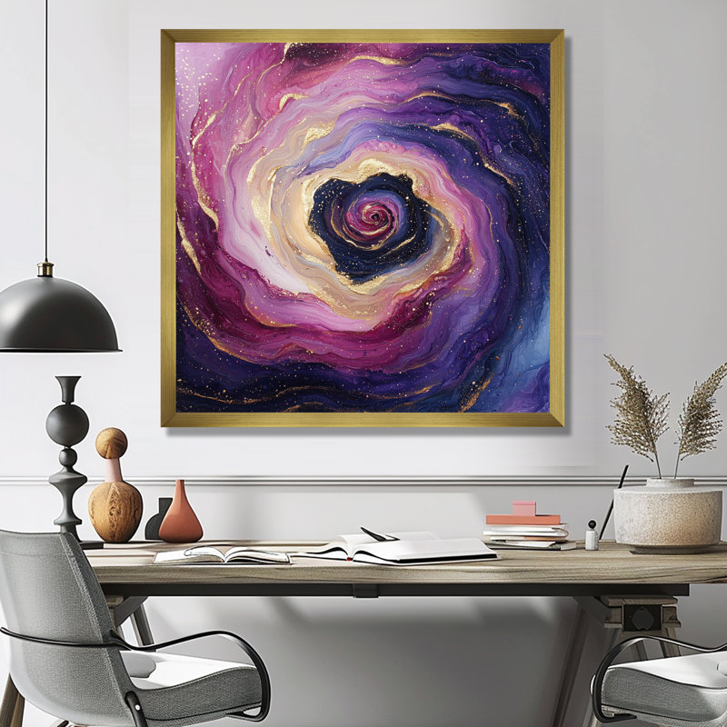 Aura fleurie des planètes - espace, art mural, salon, H 16 po x l 16 po, Single Picture Framed Print without Mat, Doré