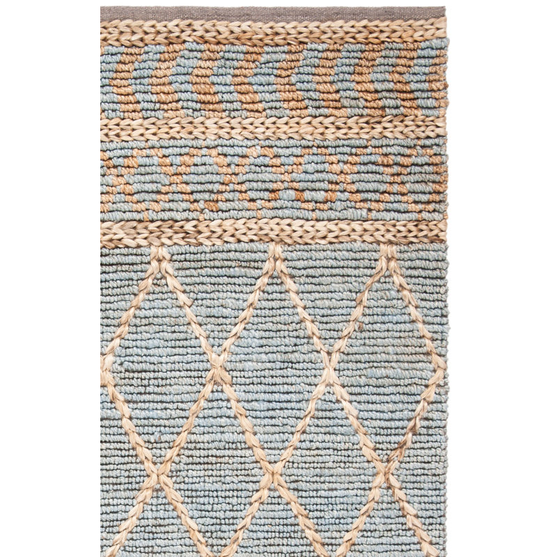 Phippsburg Geometric Handwoven Natural/Blue Area Rug, Rectangle 6' x 9'
