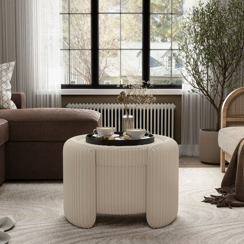 Repose-pieds avec rangement caché et plateau Bessler, Beige / rose
