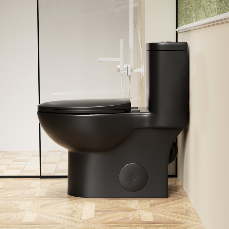 Powerful 1.1/1.6 Dual Flush Toilet With Tornado Flush, 17" Compliant, 12" Siphonic , Rimless Bowl And Soft Closing Matt Black Seat Modern One Height, Bowl, Soft-Close Matte Certification
