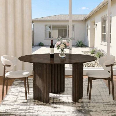 60" Modern Round Wood Dining Table With 3 Legs Oak Kitchen Table For Seats 8