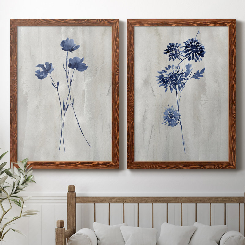 Indigo Botanical III - ensemble de 2 reproductions d'impressions, H 31,5 po x l 47 po x P 1,5 po, Pas de tapis