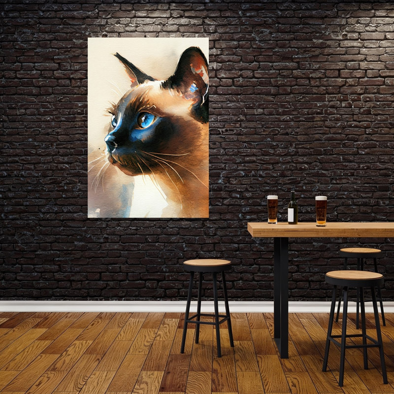 Impression d'art mural chat bleu siamois aux yeux bleus, H 60 po x l 40 po