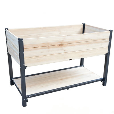 Solid Wood & Iron Frame Raised Garden Bed - Reversible & Replaceable Wood Panels, No Paint/formaldehyde, Diy Planter Box For Vegetables, Fruits, Flowers