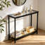 Console étroite en bambou avec rotin et verre, table d'entrée mince, table d'appoint pour canapé idéale dans un corridor, un salon, une chambre ou un hall d'entrée.
