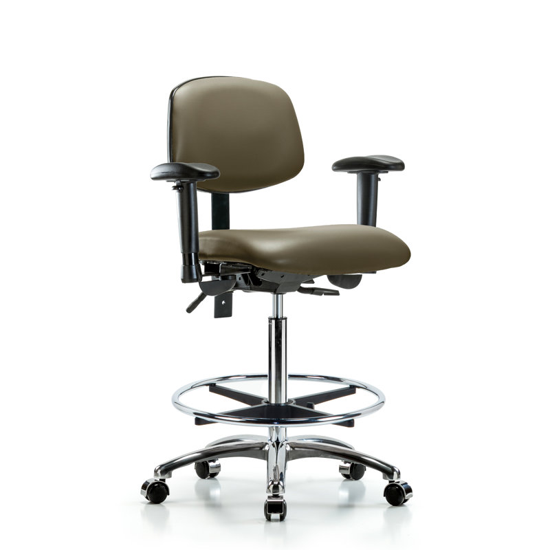 Chaise de travail en vinyle Lakayden, Roulettes, Taupe, Oui