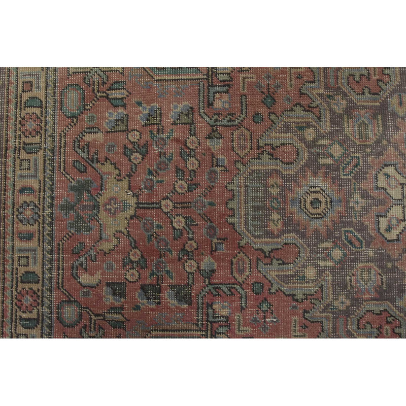 Tapis oriental en laine rose vieilli noué à la main 6 pi 4 po x 9 pi Tabriz