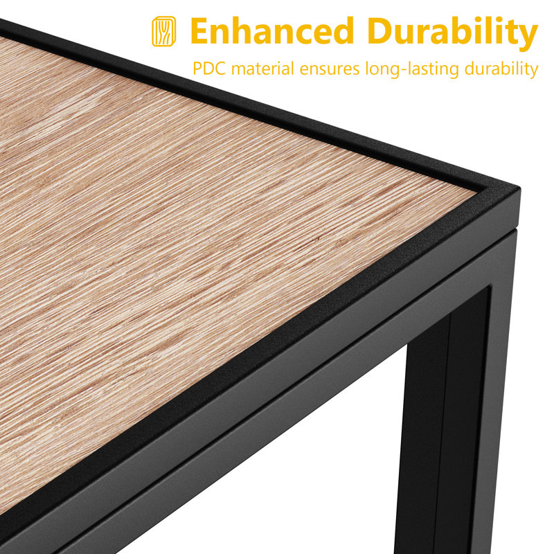 Table basse de patio rectangulaire, plateau imitation bois de style industriel moderne