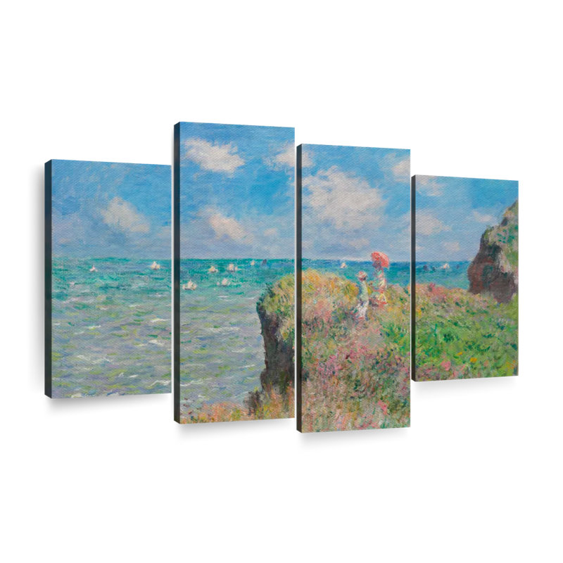 «Cliff Walk At Pourville 1882», reproduction sur toile 4 pièces, H 48 po x l 75 po x P 1 po