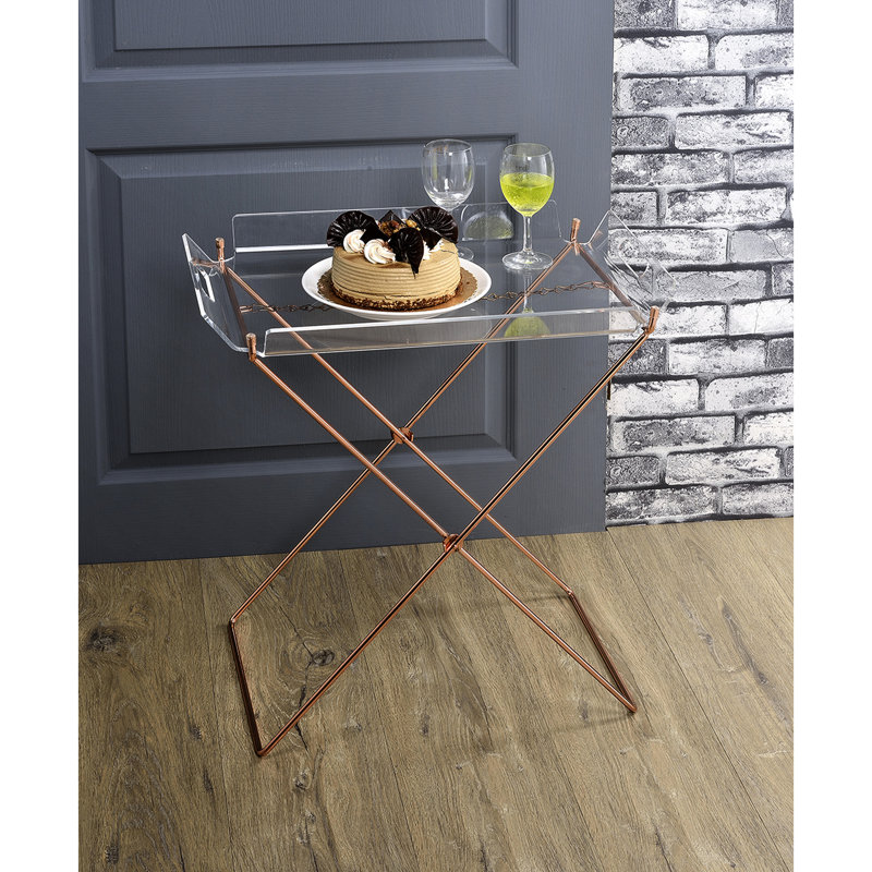 Table d'appoint rectangulaire en acrylique transparent avec base amovible en forme de « X » de 5 mm et 8 mm en métal, non pliable, 56 cm de large, 56 cm de hauteur, 41 cm de profondeur, capacité de charge maximale de 45 kg.