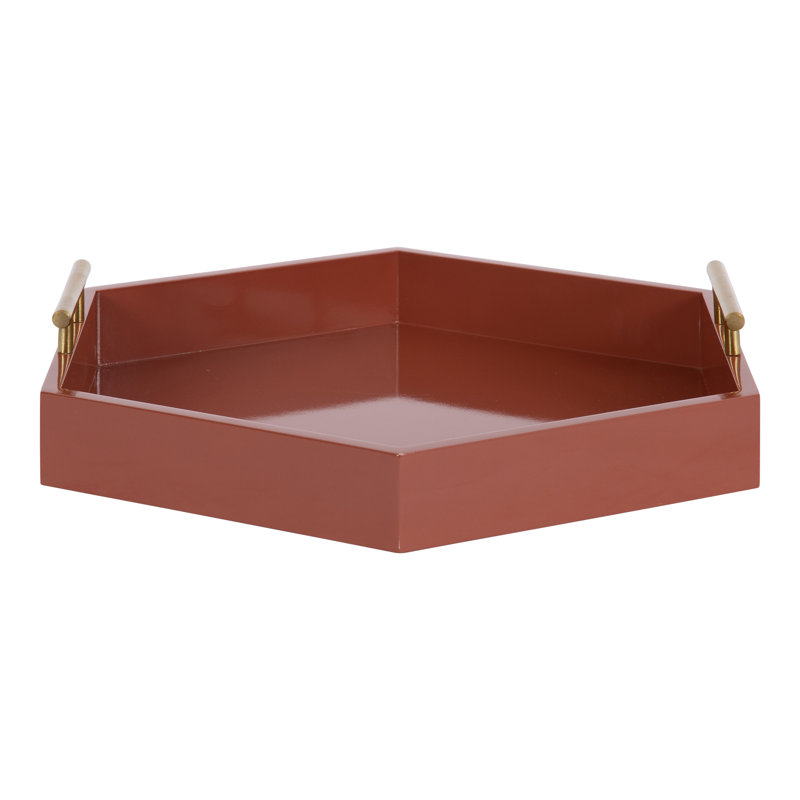 Plateau décoratif hexagonal avec poignées en métal Norvan, Rouge