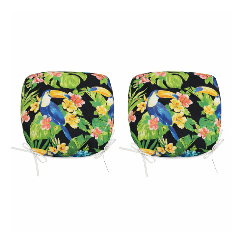 Set of 2 Green U-Shape Outdoor Patio Chair Cushions, 17" x 16" x 2" Water-Repellent Polyester Seat Pads