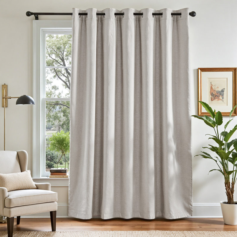 Grommet Room Darkening Linen Textured Curtain, Ivory, 100" W x 84" L