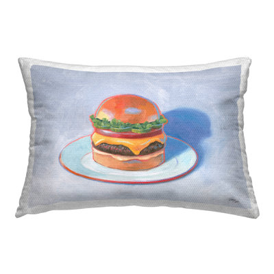 Burger on Plate Outdoor Printed Pillow by Wild Apple