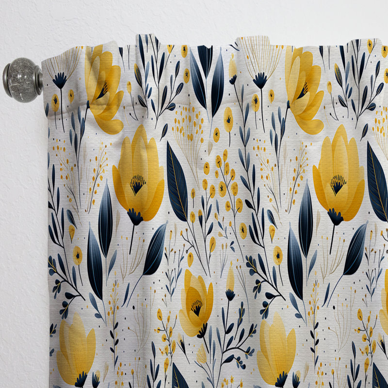 Motif floral jaune bohémien - panneaux de rideaux floraux, L 52 po x L 84 po