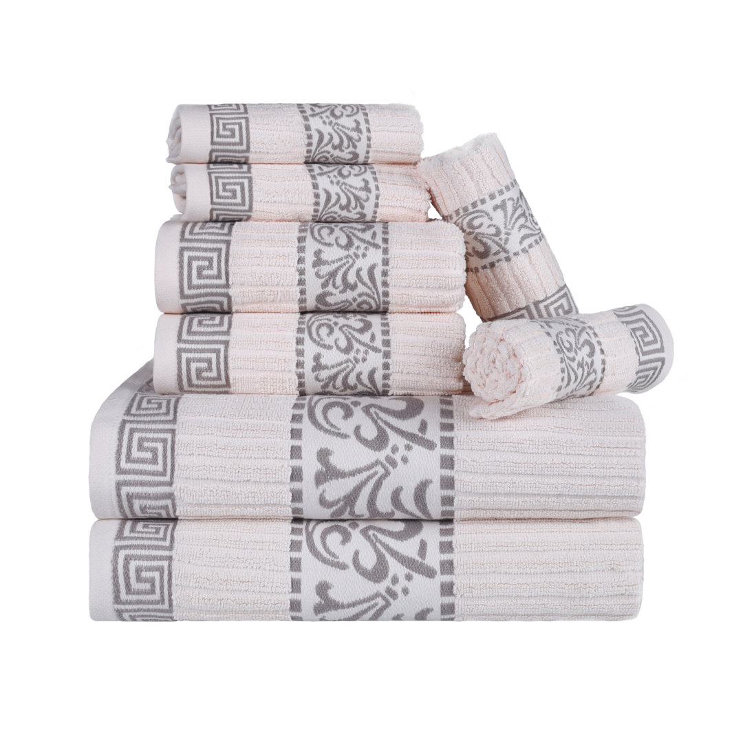 Athens Cotton Medium Weight Floral Border Greek Key Trim 8 Piece Assorted Towel Set by Superior Superior 