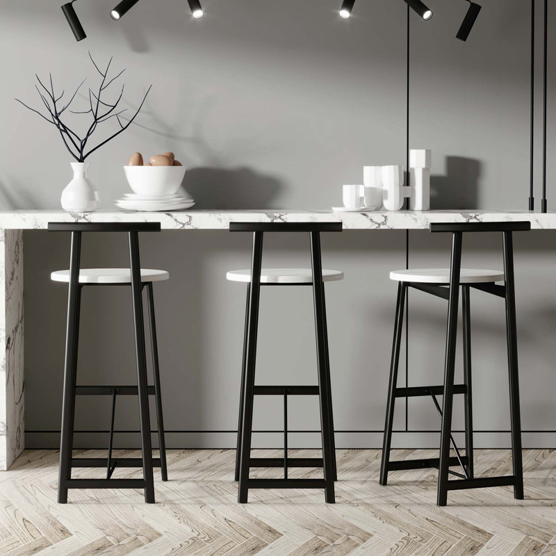 Set of 3 Bar Stools with Backrest for Kitchen Island, Dining, Pub, and Various Rooms, Ideal for Multiple Settings, White