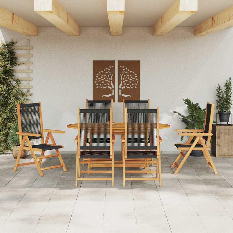 Garden Dining Set Folding Manual 7 Pcs, Black